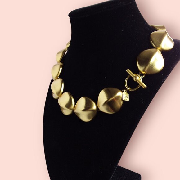 Vintage 90s Anne Klein Collar Necklace Matte Gold Statement Modern Chunky - Picture 4 of 12